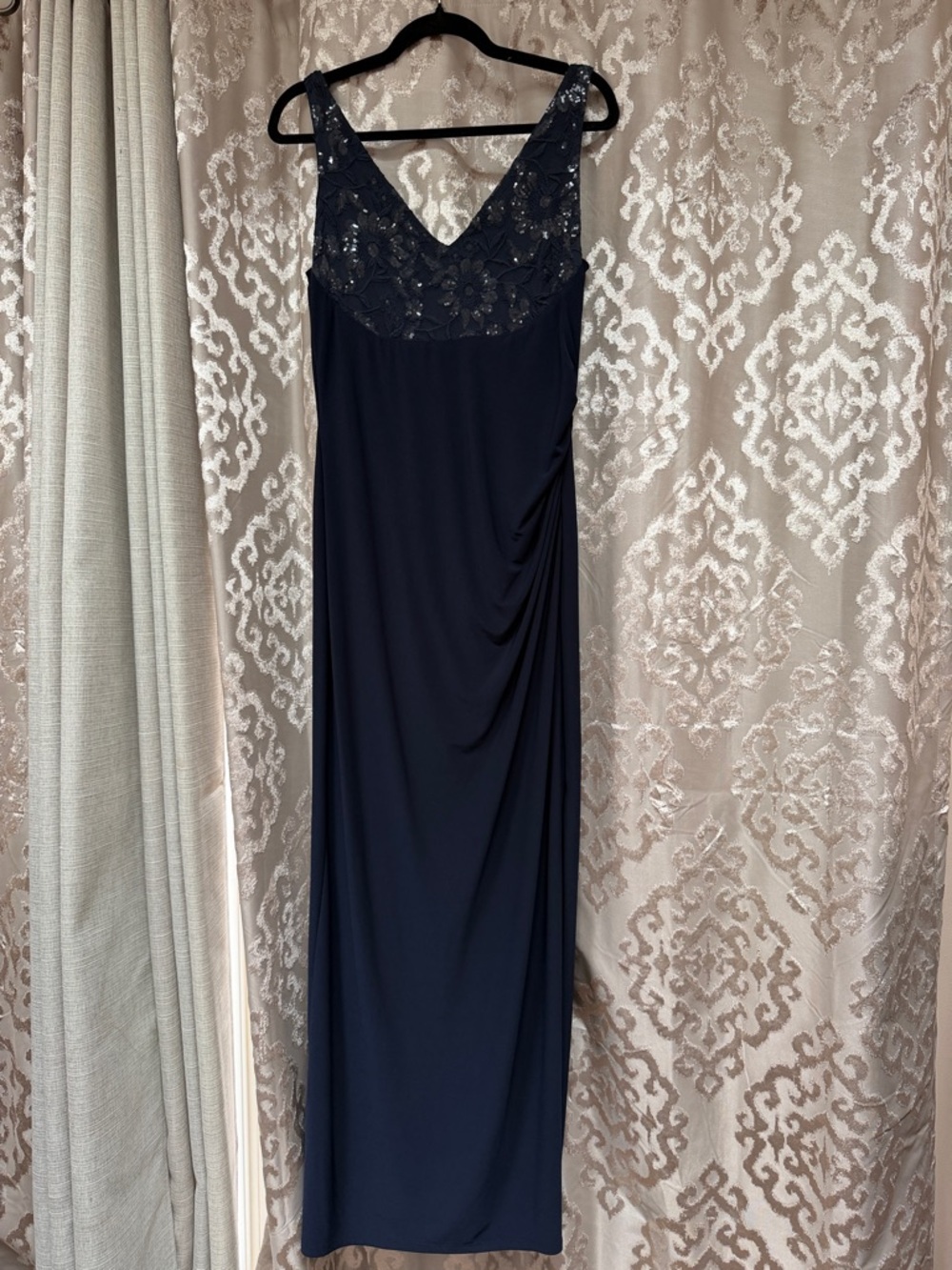 Lauren Ralph Lauren Navy Sleeveless Evening Gown with Beaded Bodice Size 12